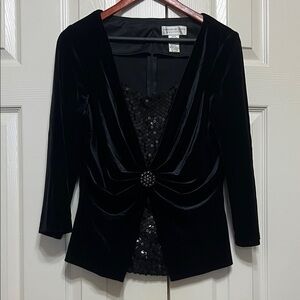 Jackie Jon Black Velvet Sequin Blouse Sz 8